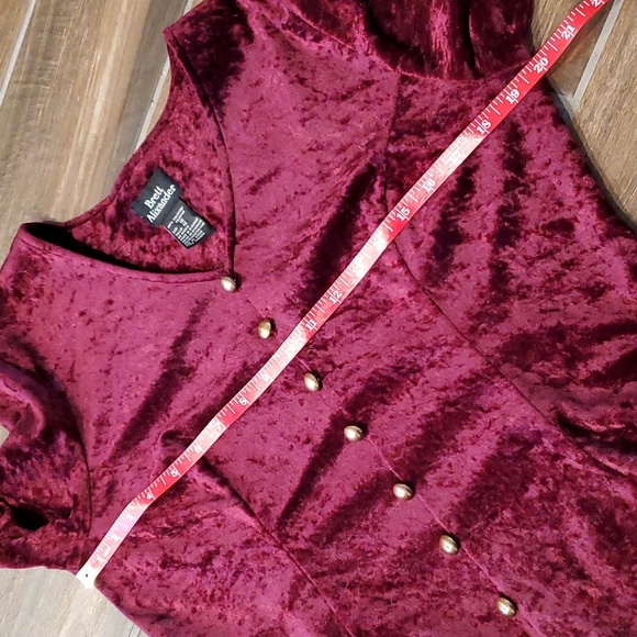 Vintage Brett Alixander Maroon Velvet Gold Button Dress Women 12 - Picture 7 of 8